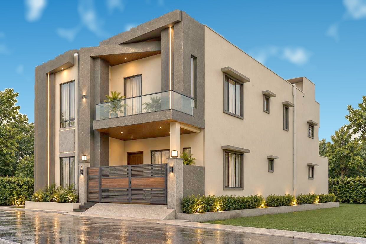 Contemporary villa exterior perspective